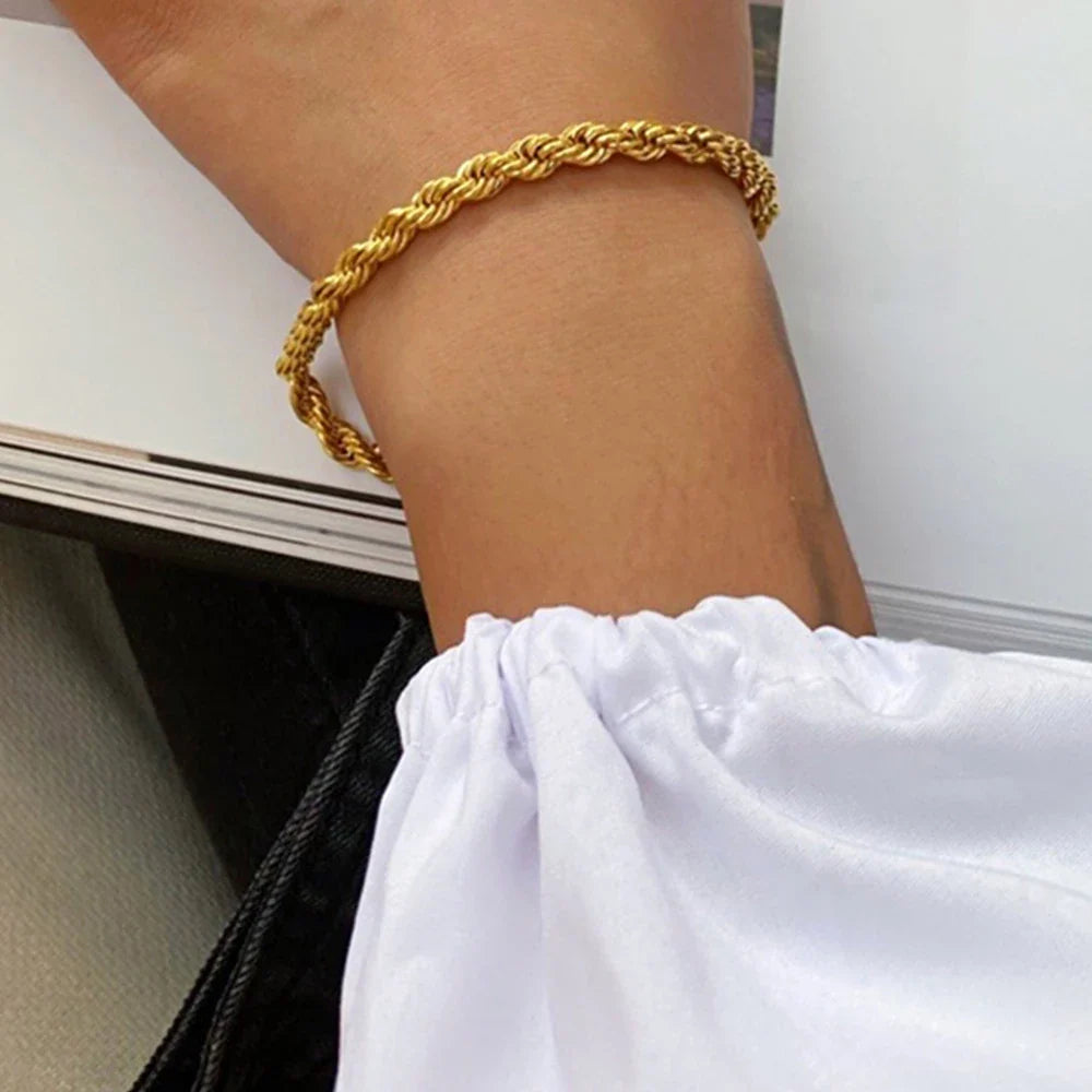 Twisted Rope Chian Bracelet for Woman Hip Hop Punk Gold Color Stainless Steel Gold Color Necklace Fashion Jewelry Gift Vera Lux