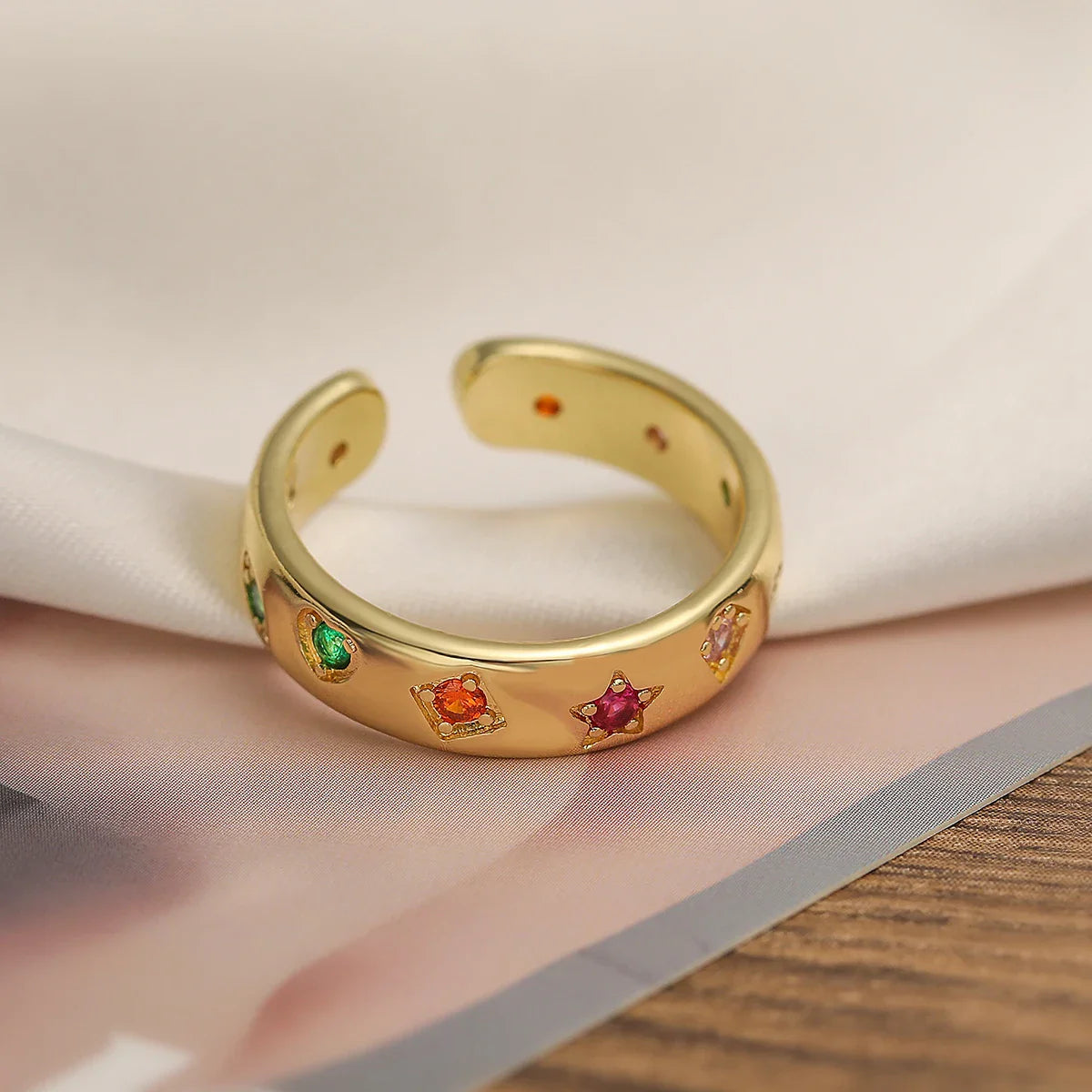 NEWBUY 2024 New Fashion Gold Color Colourful AAA CZ Zircon Inlay Jewelry Open Design Wedding Bands Rings For Women Girl Vera Lux