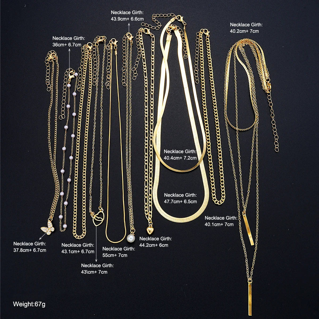 11 Pcs Simple Pearl Choker Necklaces Set for Women Fashion Layered Chain Star Cross Heart Pendant Charms Necklace Jewelry Gifts Vera Lux