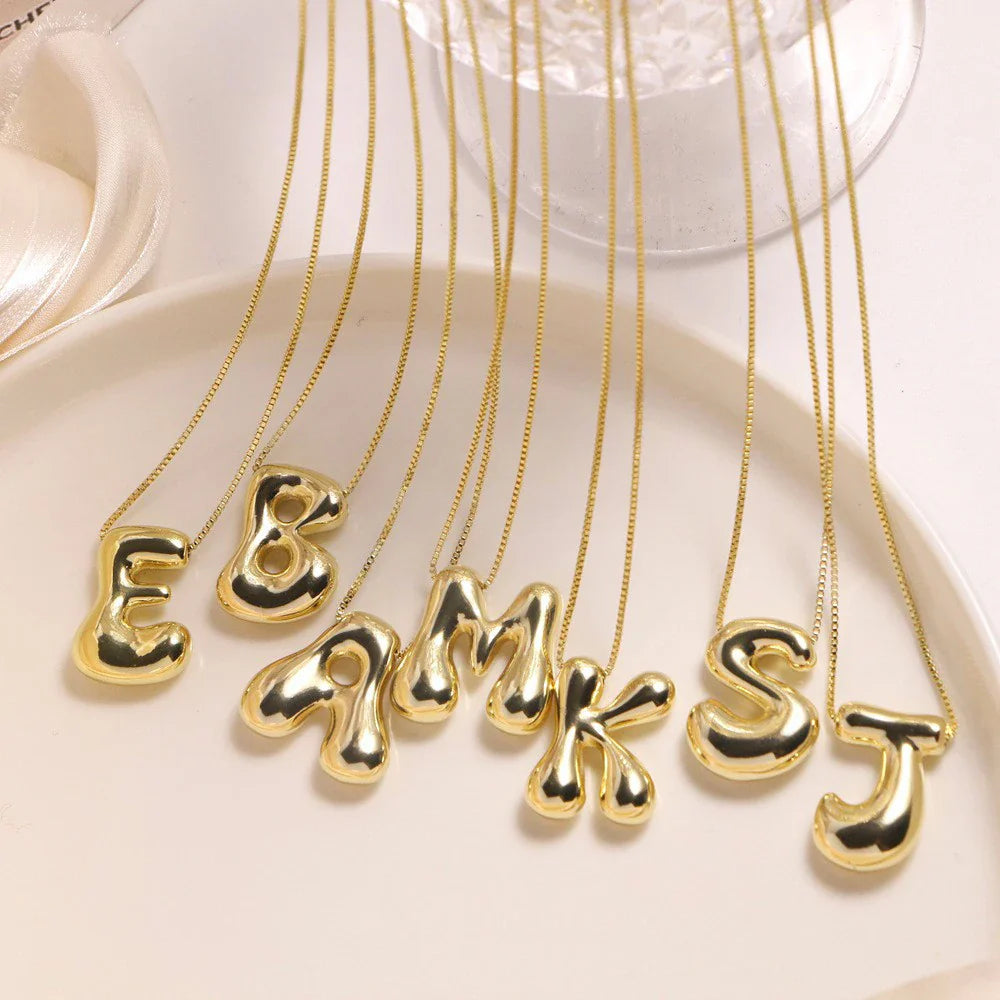 Golden Color Stainless Steel Initial Necklace for Women Girls Chunky Bubble Letter Pendant Necklaces Trendy Collar Jewelry Gift Vera Lux