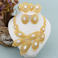 Italy Gold Color Jewelry Set Dubai Women Angel Feather Zircon Necklace Earrings Exaggerate Design Pendant Large Jewelry Bangle Vera Lux