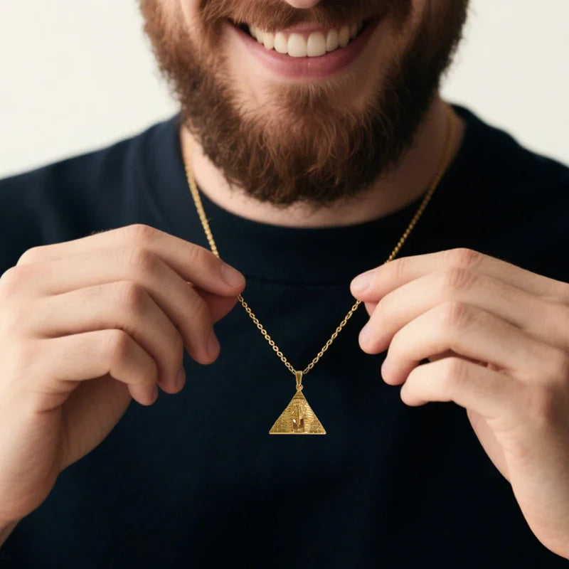18k Gold Plated 316l Stainless Steel Vintage Pyramid Pharaoh Pistol Barbell Pendant Charm - Unisex Trendy Jewelry Vera Lux
