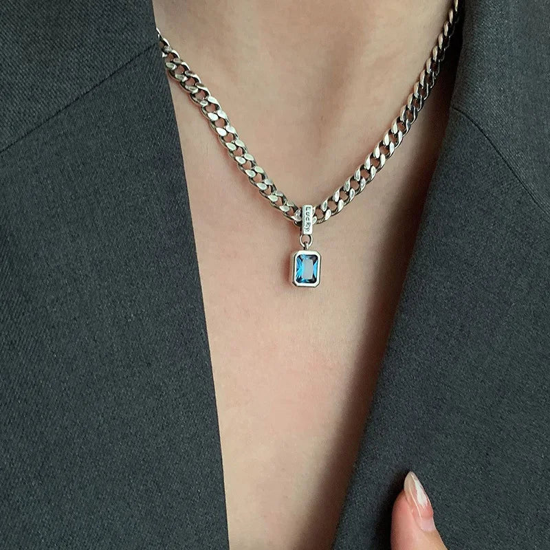 925 Sterling Silver Vintage Cuba Neck Chain Square Zircon Pendants Female Necklaces Women Jewelry Charms Accessories Argent 925 Vera Lux