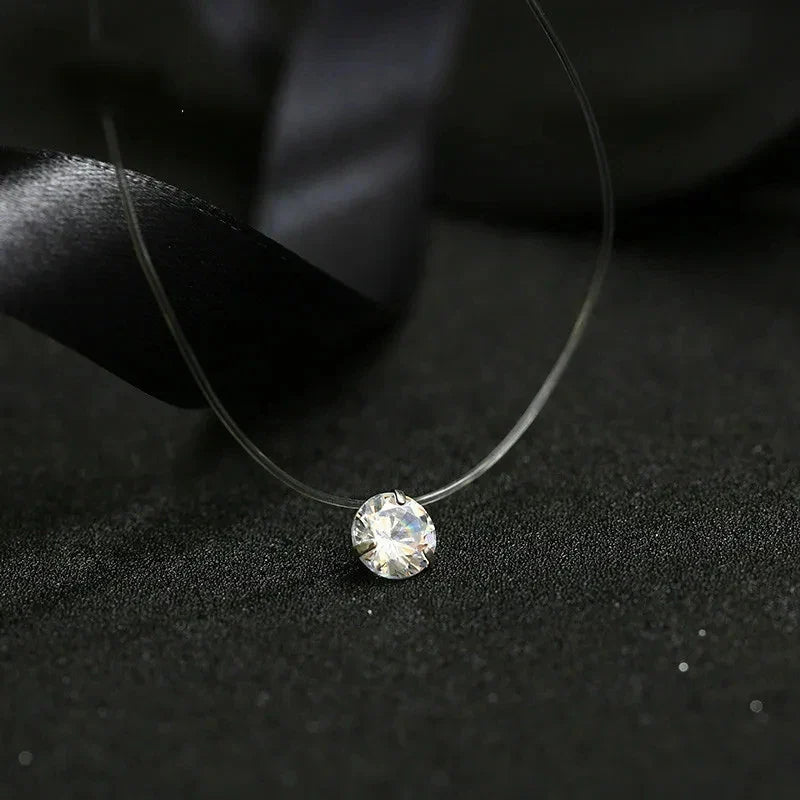 5 Colors Dazzling Zircon Necklace Invisible Transparent Fishing Line Simple Pendant Necklace Jewelry For Women Pearl Jewelry Vera Lux