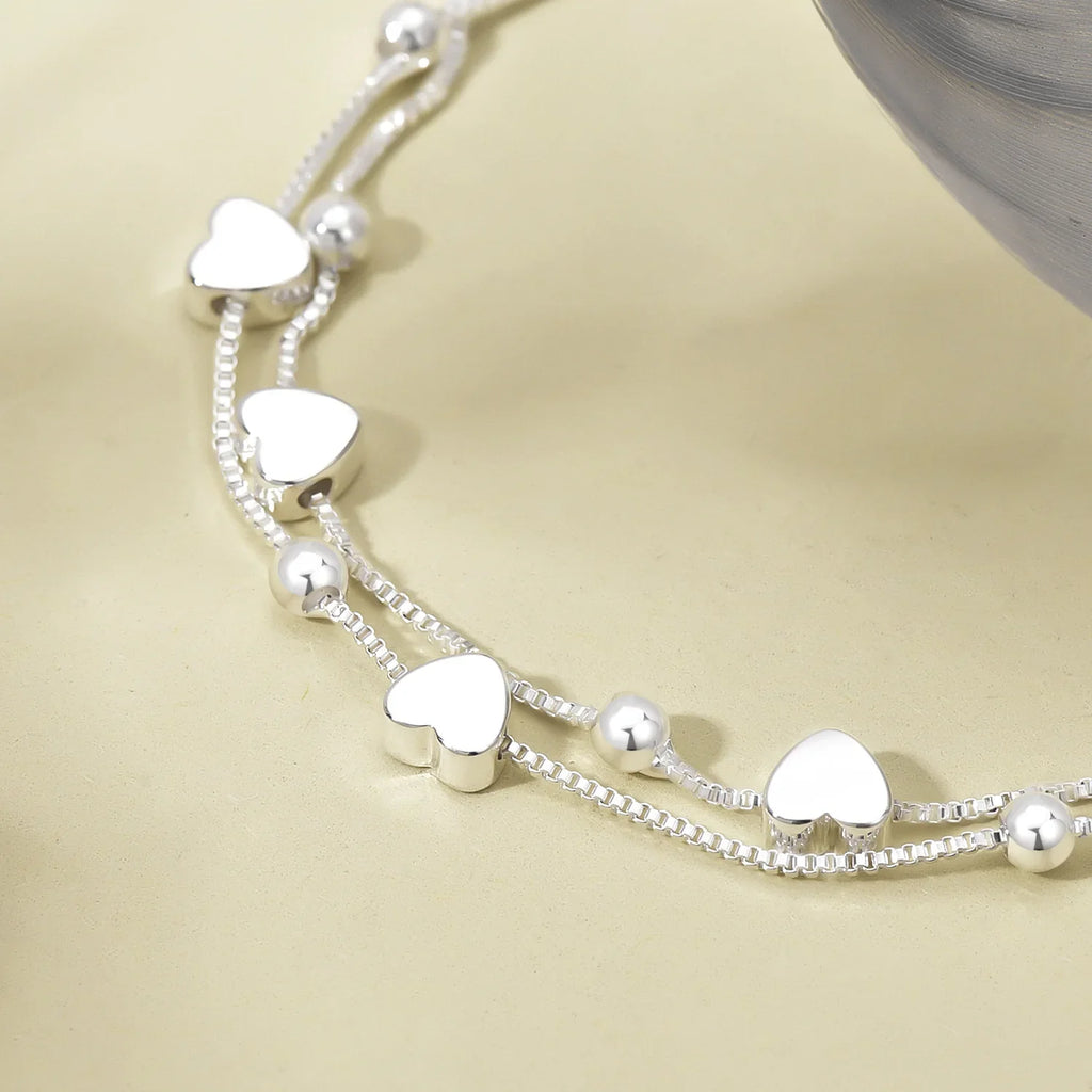 925 Sterling Silver Bracelets Woman Heart Ball Chain Charm Bracelet Couple Designer Jewelry Accessories Wholesale Jewellery Vera Lux