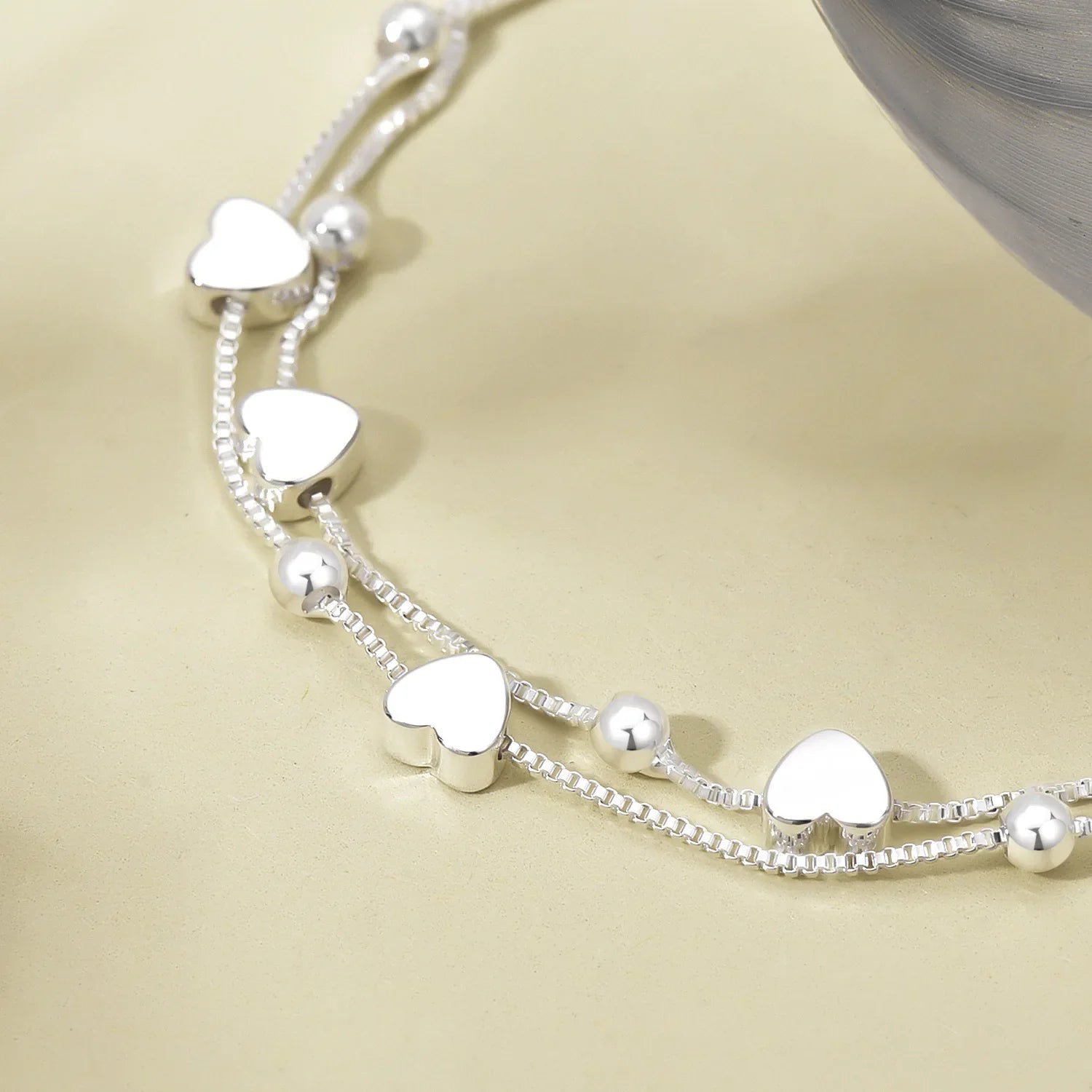925 Sterling Silver Bracelets Woman Heart Ball Chain Charm Bracelet Couple Designer Jewelry Accessories Wholesale Jewellery Vera Lux