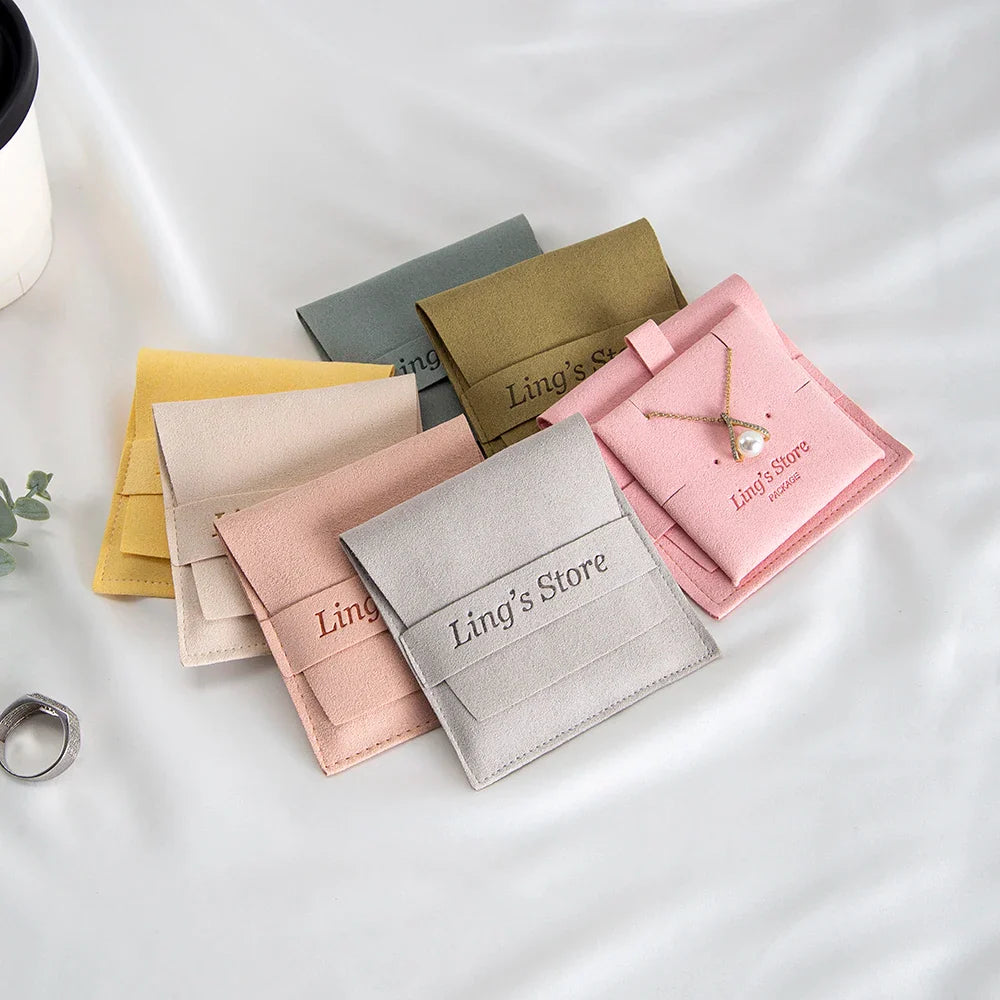 20/50/100pcs Personalized Logo Jewelry Microfiber Strip 8x8cm Bag Insert With 6x6cm Pad Card For Earrings Studs Necklace Pendant Vera Lux