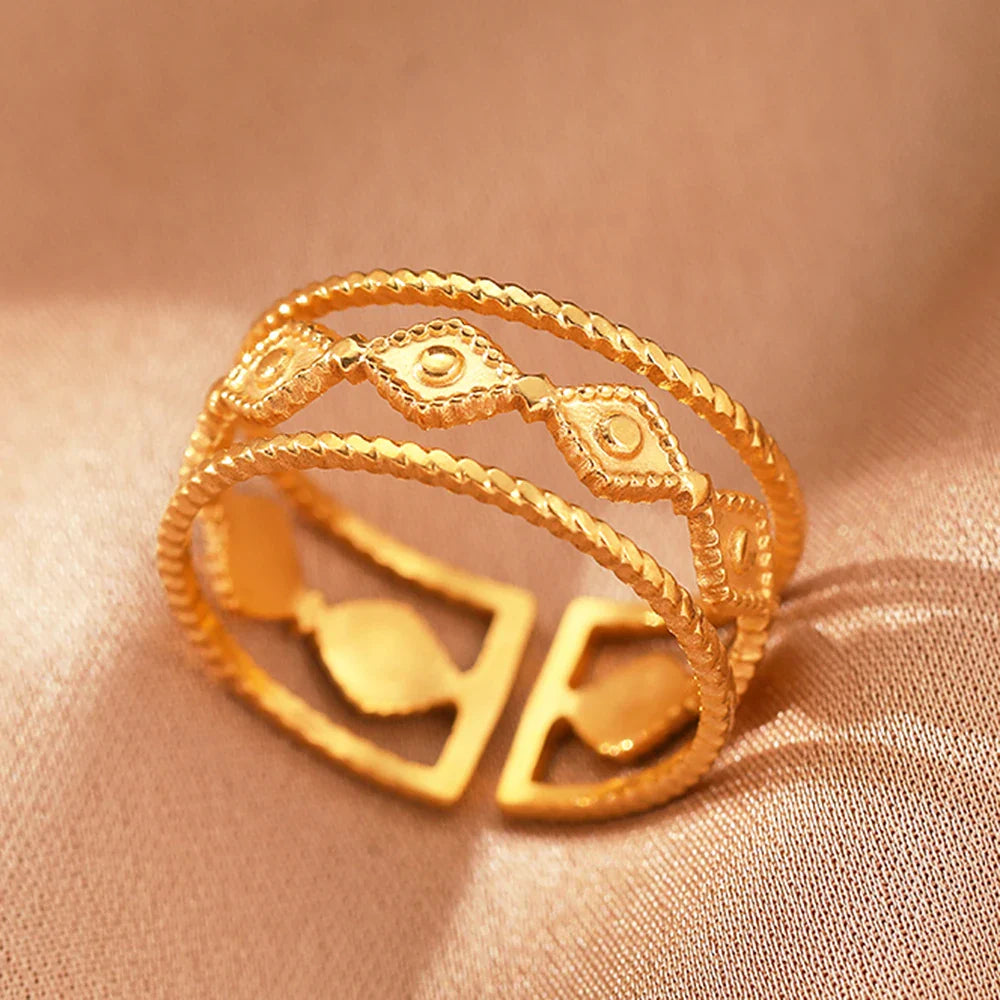 Stainless Steel Rings Vintage Exquisite Hollow Adjustable Open Statement Rings Light Luxury Fashion Rings For Women Jewelry New Vera Lux