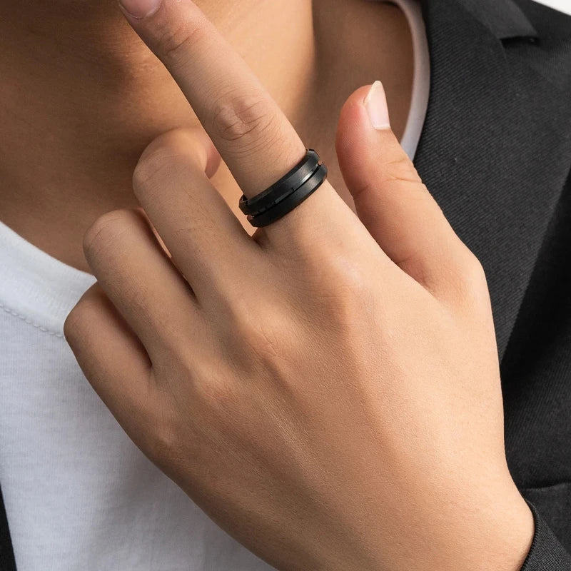 1pcs Men's Electroplated Black Ring Trendy Minimalist West Coast Hip-hop Punk Style Black Knight Ring Rotatable Design Ring Vera Lux