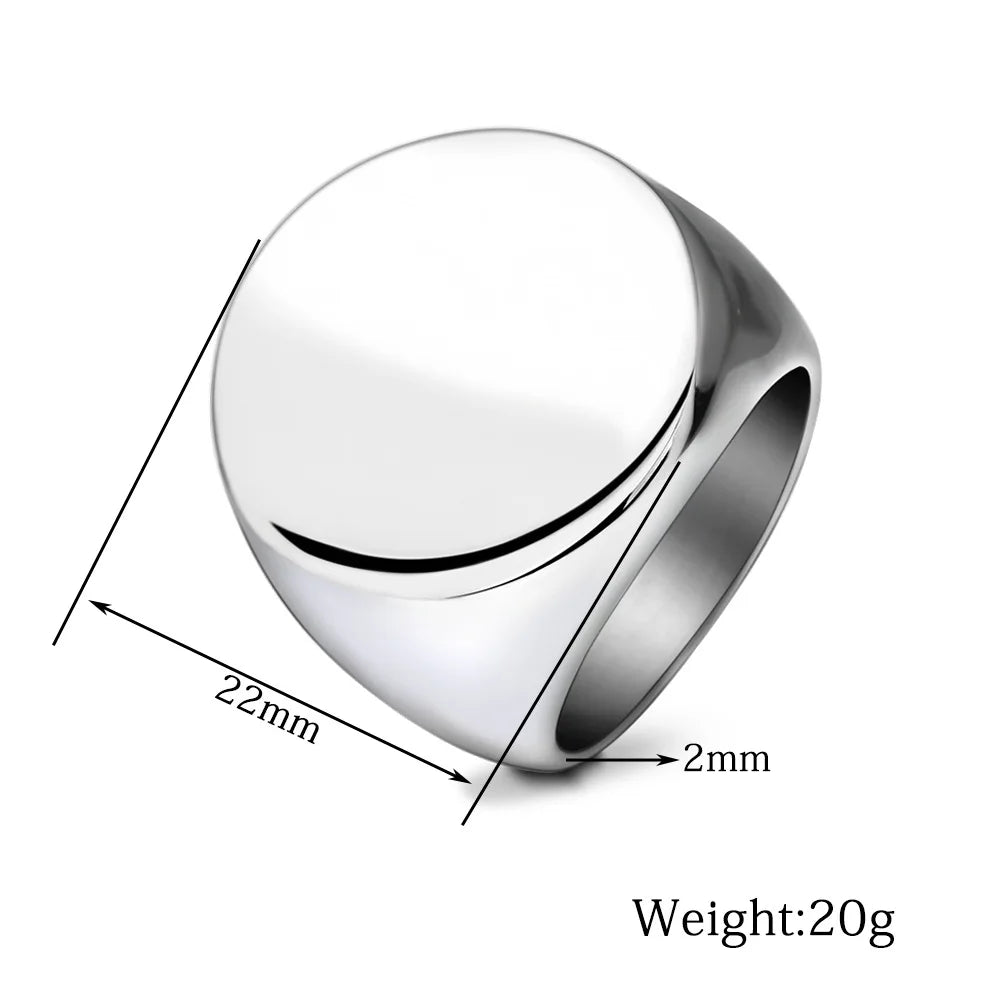 Customized Signet Ring Engrave Name Logo Photo Jewelry Stainless Steel Round Men Women  For Family Wedding Personalized Gifts Vera Lux