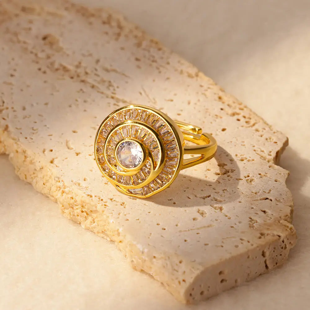 Zirconia Flower Rings for Women Opening Stainless Steel Gold Color Ring Wedding Couple Band Waterproof Jewelry Vera Lux