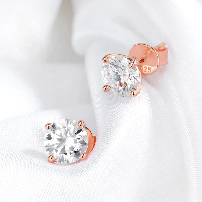 Smyoue 0.2-3CT Rose Gold Color Moissanite Stud Earrings for Women Sparkling Classic Wedding Lab Diamond Earring Pure 925 Silver Vera Lux