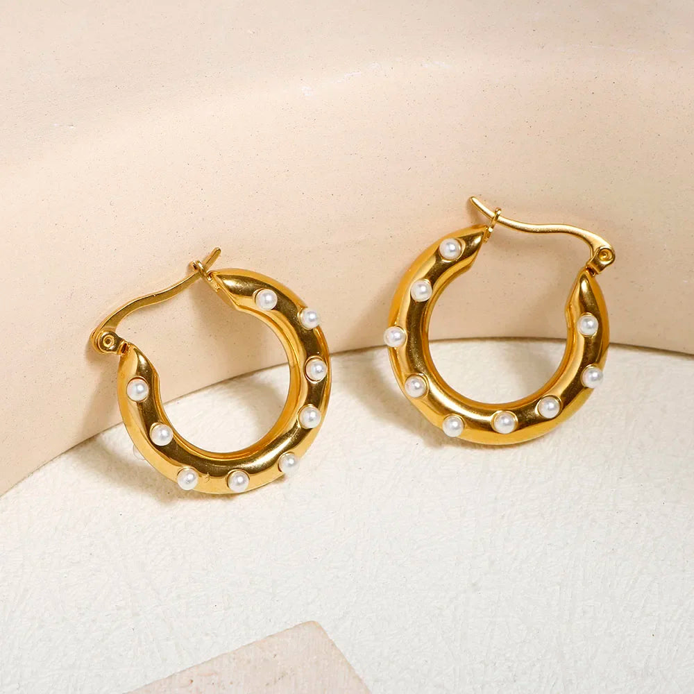 Luxury Shiny Zircon Hoop Earrings for Women Trendy Golden Stainless Steel Wed Ear Geometric Circle Earring Jewelry Pendientes Vera Lux
