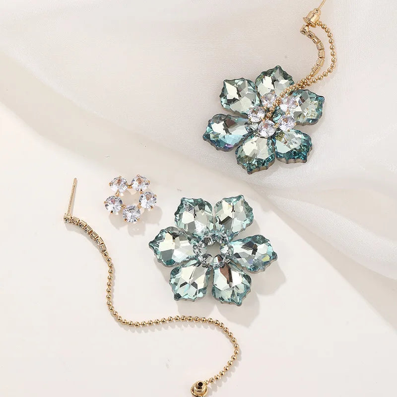 2025 New Colorful Purple Crystal Flower Dangle Drop Earrings for Women Trend Korea Fashion Luxury Wedding Party Banquet Jewelry Vera Lux