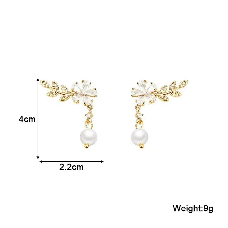 Exquisite Leaves Crystal Flower Stud Earrings For Women AAA Zircon Rose Butterfly Tassel Earring Bride Wedding Party Jewelry Vera Lux