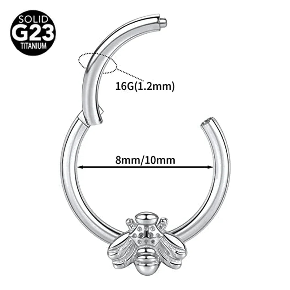 G23 Titanium Bee Septum Nose Ring Piercing Body Jewelry 16G Moon Segment Snake Clicker Helix  Ear Cartilage Heart Daith Hoop Vera Lux