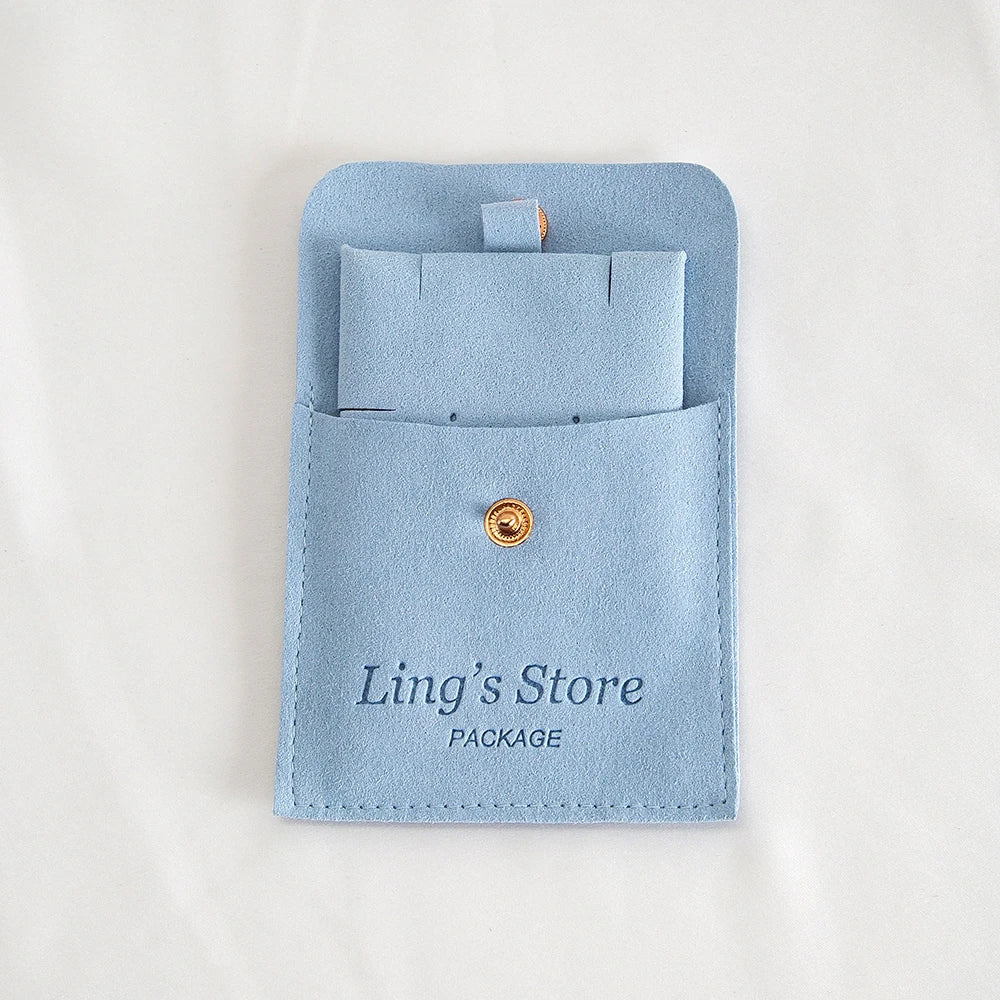 20/50/100Sets Personalized Logo Jewelry Microfiber Snap Bag 8x8cm Button Pouch Insert Luxury 6x6cm Cards Can Debossed Print Name Vera Lux
