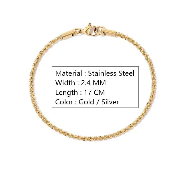 Stainless Steel Chain Bracelet for Women Silver Color Fashion Simple Shiny Minimalist Charm Bracelet Wedding Party Jewelry Vera Lux