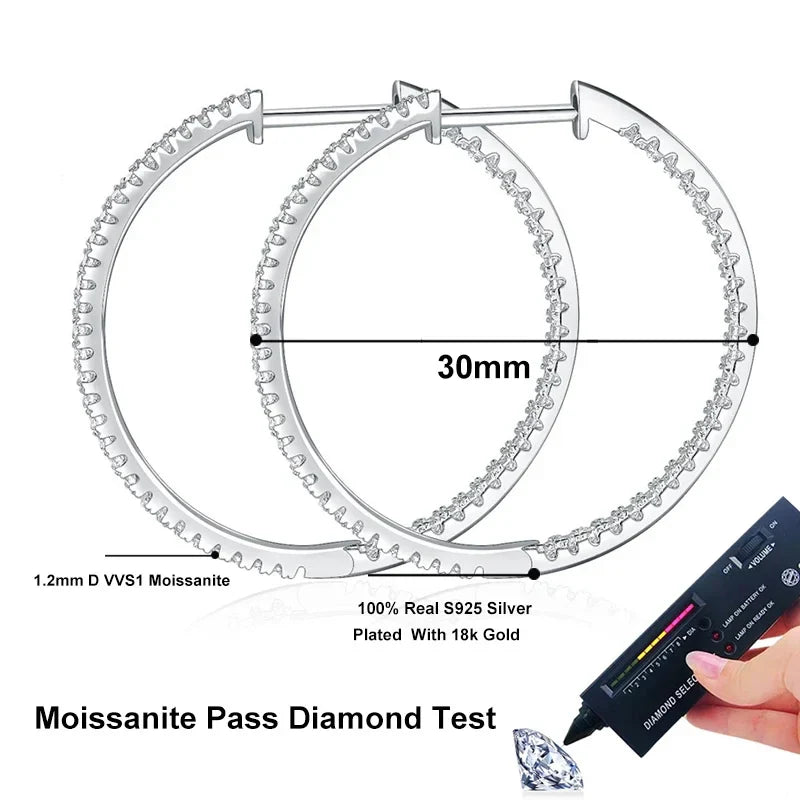 NeeTim Full D Color Moissanite hoop Earrings for Women 925 Sterling Silver with White Gold Plated Ear Studs Fine Jewelry Gift Vera Lux