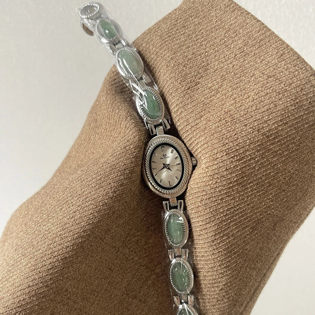 Natural Jade Bracelet Watch Gift Women,Ladies Watches Luxury High Quality Gold Quartz Watches, Elegant Women's Wristwatches Vera Lux