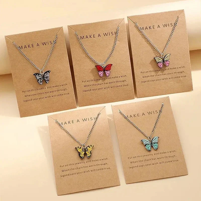 5 Pcs Fashion Boho Colorful Butterfly Necklaces Set for Women Korea Style Pendant Necklace Cute Jewelry Gift Wholesale 2024 New Vera Lux