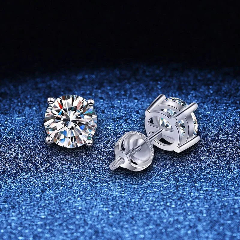 NeeTim 2 Carat Moissanite Earrings Studs for Women Men Screw Thread Ear Stud 925 Solid Silver With White Gold Plated Jewelry Vera Lux