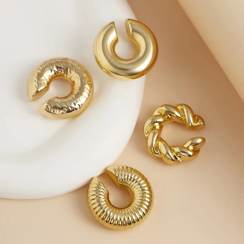 Fashion 4pcs C Shaped Acrylic Ear Clip for Women Simple Gold Silver Color No Pierced Round Earrings Punk Female Jewelry Vera Lux