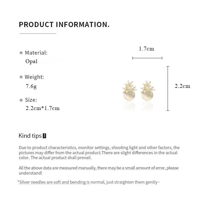 Flower Rhinestones Opal Stud Earrings for Women Small Exquisite Sweet Versatile Advanced Earring Charms Jewelry Gifts Wholesale Vera Lux