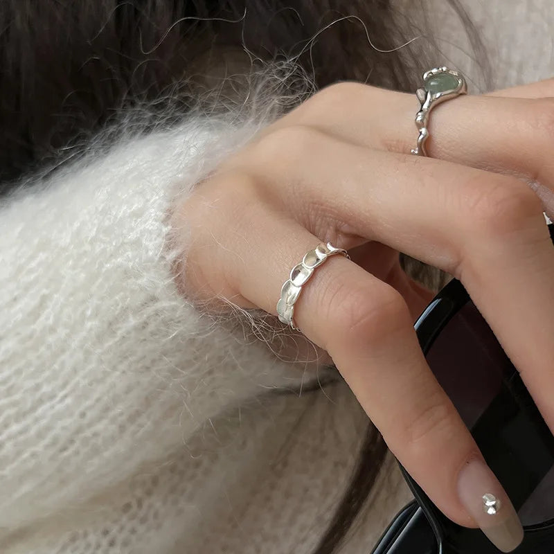 925 Sterling Silver plated Liquid Lava Hetian Jade Bamboo Ring for Women Girl Gift Irregular Vintage Jewelry Dropshipping Vera Lux