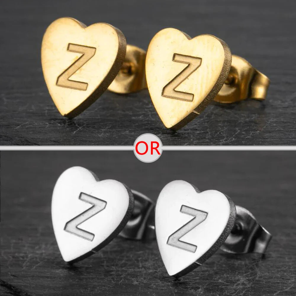 100% Stainless Steel A-Z Initial Earrings for Women Girls Personalize Letter Name Heart Stud Earring Family Jewelry Best Gifts Vera Lux