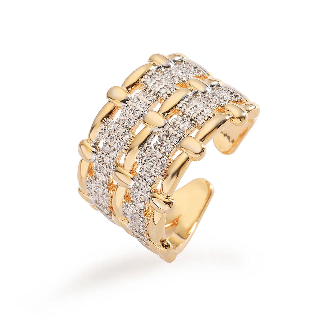NEWBUY Luxury AAA Cubic Zirconia Pave Setting Copper Wedding Jewelry Delicate Geometric Open Rings For Elegant Women Vera Lux