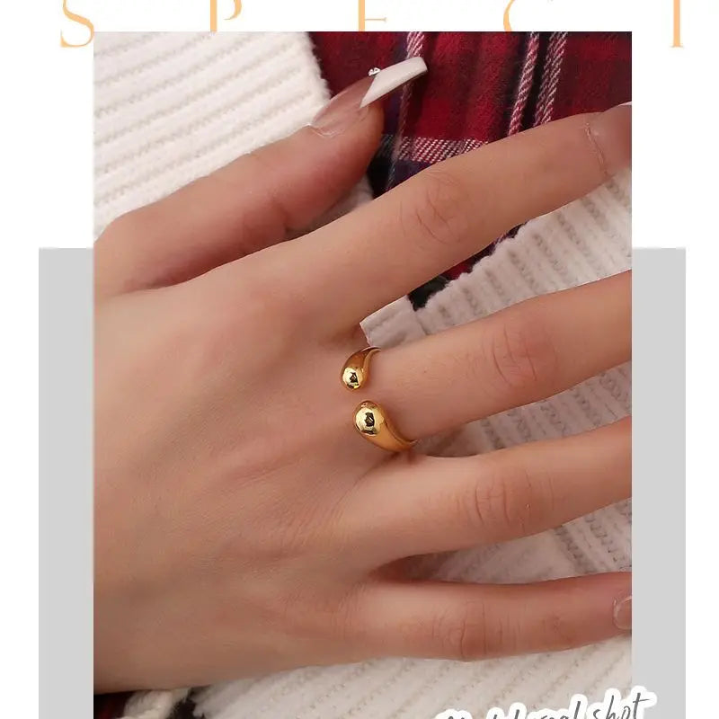925 Sterling Silve Smooth Double Ball Beads Rings For Woman Adjustable Gold Color Geometric Wedding Couple Rings Fine Jewelry Vera Lux
