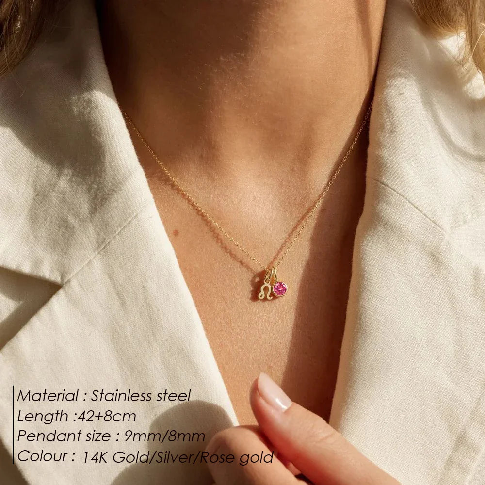 SUNIBI Stainless Steel Birthstone Zodiac Double Pendant Necklace for Woman12 Constellation Birthday Gift DIY Jewelry Wholesale Vera Lux
