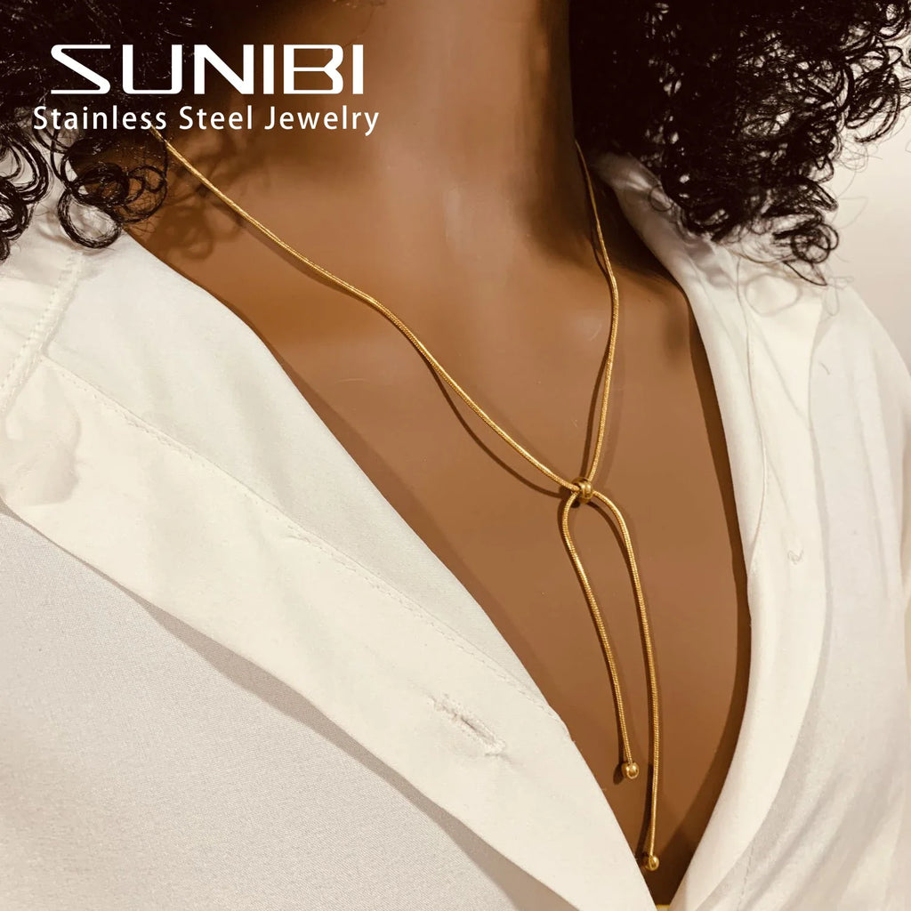 Korean Adjustable Stainless Steel Necklace for Women High Quality Design Gold Color Snake Chain Jewelry Wholesale Dropshipping Vera Lux