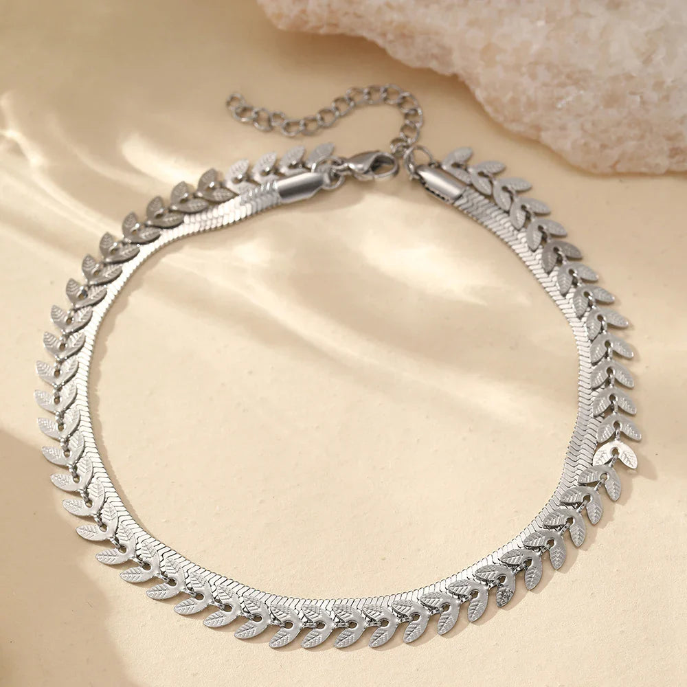 Stainless Steel Anklet Creative Splicing Wrap Around Leaf Design Blade Chain Anklet For Women Jewelry Goddess Banquet Fine Gifts Vera Lux