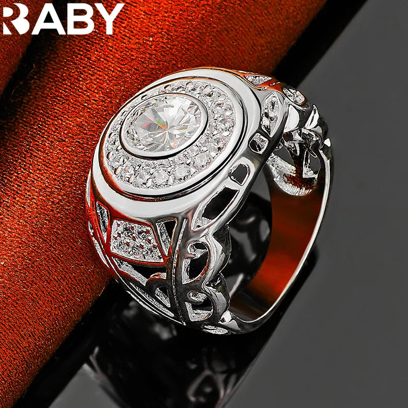 925 Sterling Silver 6-10 Size Rings For Women Man Round Large Zircon Ring Fashion Wedding Engagement Charms Party Fine Jewelry Vera Lux