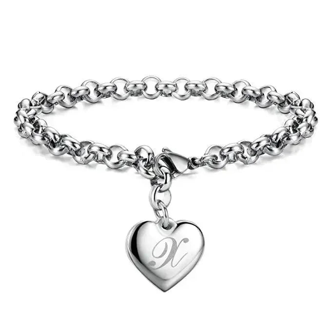 925 Sterling silver Fine 26 Letter women men chain Bracelet Charm Heart Cute wedding Personality Jewelry lady gift party 20cm Vera Lux