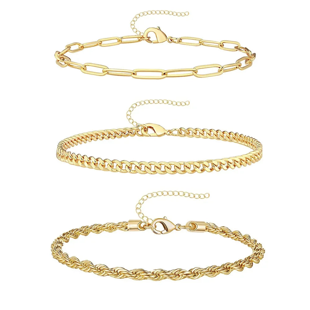 3Pcs Stainless Steel Beach Anklet Set For Women Waterproof Snake Twisted Rope Chain On Foot Jewelry Girls Summer Ankle Bracelet Vera Lux