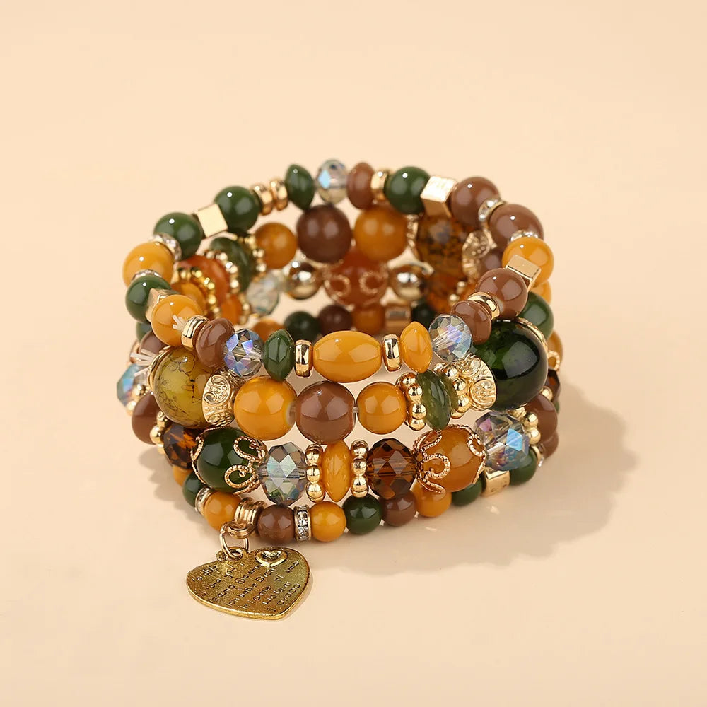 4Pcs/set Boho Ethnic Heart Beaded Bracelet Set For Women Handmade Crystal Beads Chain Bangle Female Bohemia Jewelry Gift Vera Lux