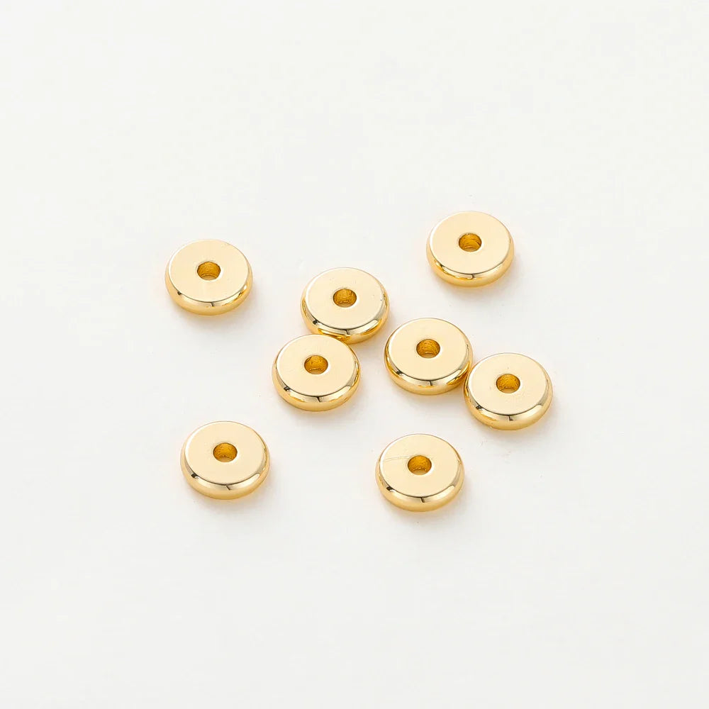 50pcs/lot 14K/18K Gold Color Plated Brass 4mm 5mm 6mm Round Spacer Beads Flat Bracelet Beads for DIY Jewelry Accessories Vera Lux