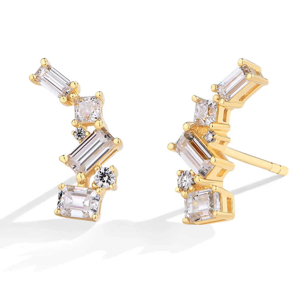 MINTYBOX Moissanite Stud Earrings for Women S925 Sterling Silver Lab Diamond Baguette shape Irregular Earring Engagement Jewelry Vera Lux