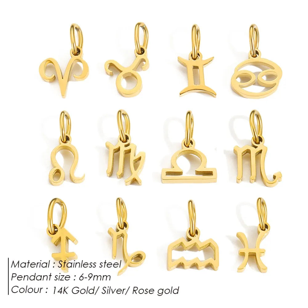 10PCS Stainless Steel Star Zodiac Sign 12 Constellation Pendant Accessories for Necklace Women Man Jewelry Gifts Wholesale Vera Lux