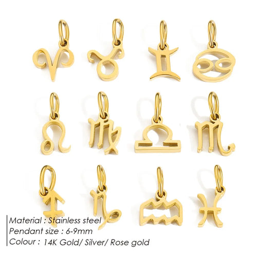 10PCS Stainless Steel Star Zodiac Sign 12 Constellation Pendant Accessories for Necklace Women Man Jewelry Gifts Wholesale Vera Lux