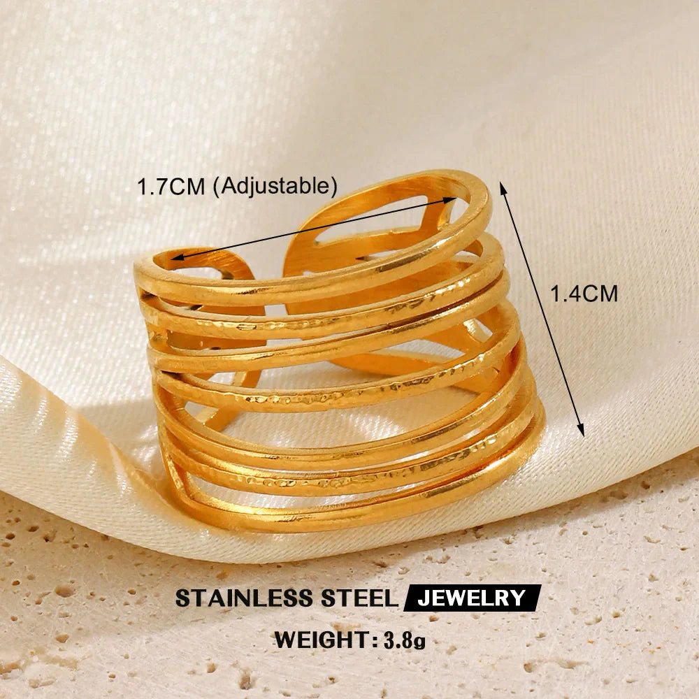 1Pc Stainless Steel Gold Color Rings For Women Waterproof Geometric Open Finger Ring Girls Fashion Daily Jewelry Accessories Vera Lux