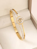 1pc 18K Gold Plated Stainless Steel Stackable Bracelet With Chain And Clover Design, Fashion Style For Women, Suitable For Casua Vera Lux