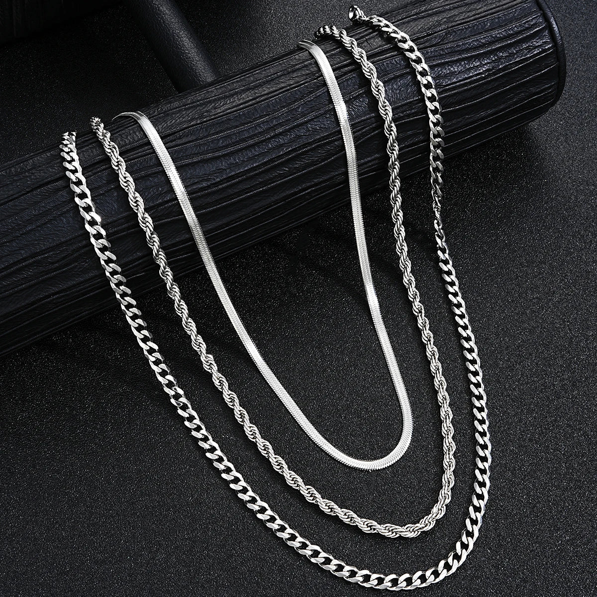 2024 New Simple Stainless Steel Silver Color Jewelry Sets for Men Unisex Punk Vintage Smooth Ring Necklace Bracelet Set Gifts Vera Lux