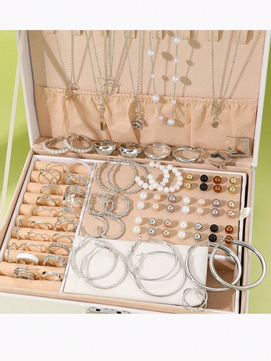 86pcs/Set Elegant Pearl Earrings Multi-Layered Necklace Ear Studs Rings 4-In-1 Jewelry Set For Women Daily Wear Gift (No Box) Vera Lux