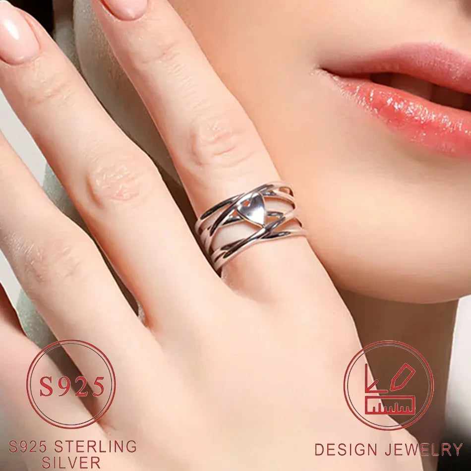 Chic French Style 925 Sterling Silver Heart-Shaped Ring Unique Design Women's Fashion Jewelry Perfect for Everyday Accessories Vera Lux