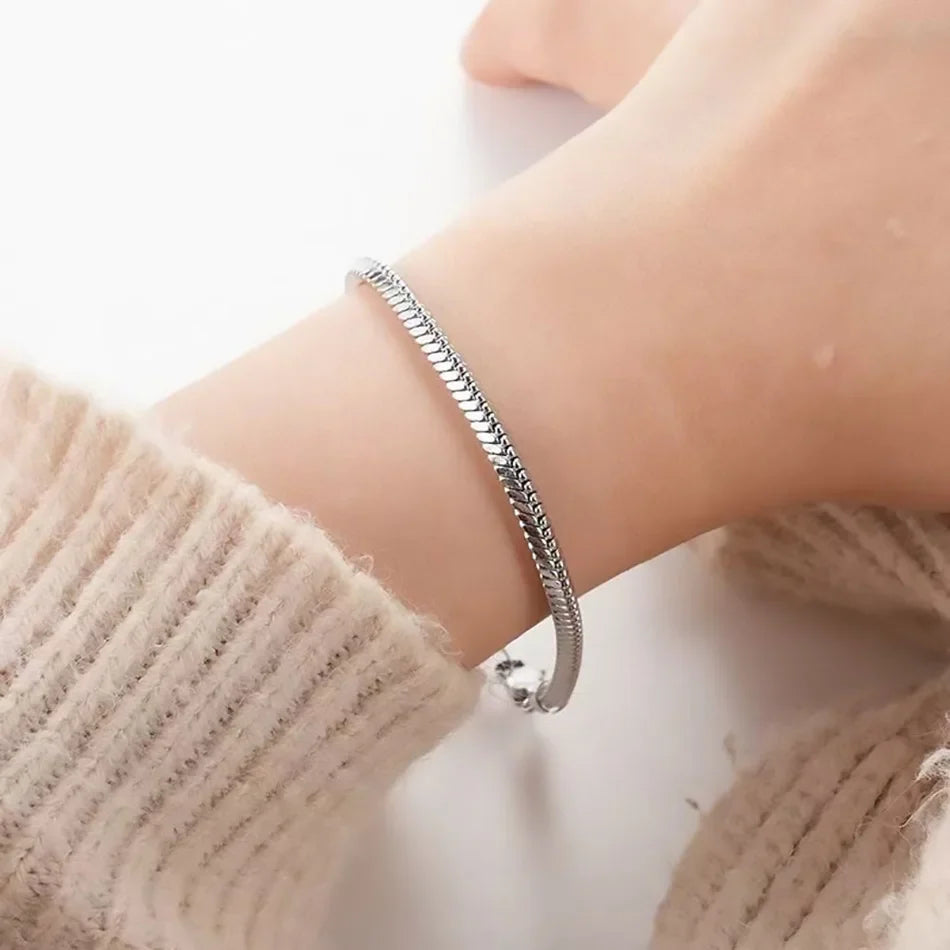 925 Sterling Silver 3mm Snake Bone Bracelet Simple Style For Women Men Daily and Party Wear All Seasons Jewelry 16-23cm Vera Lux