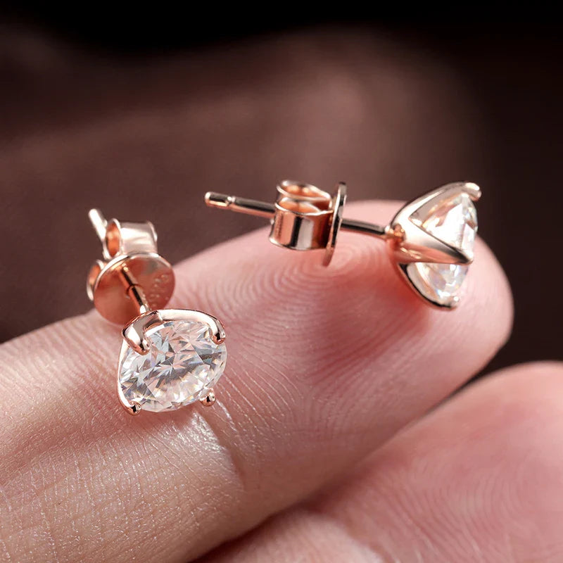 Smyoue 0.2-3CT Rose Gold Color Moissanite Stud Earrings for Women Sparkling Classic Wedding Lab Diamond Earring Pure 925 Silver Vera Lux